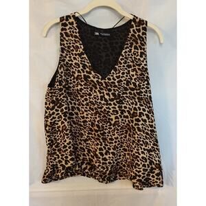 Zara Women's Leopard Print Sleeveless Double Layer V-Neck Tank Top Size M